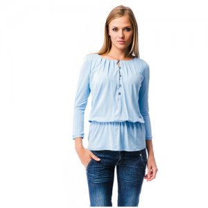Блузка с резинкой на поясе (7138, голубой, размер: 44) Mondigo. Цвет: голубой