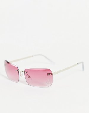 Солнцезащитные очки формы «бабочка» без оправы с блестящей отделкой и розовыми стеклами -Розовый цвет ASOS DESIGN