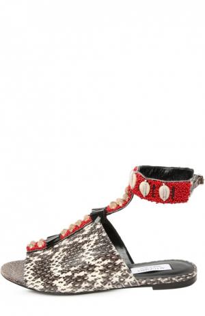 Кожаные сандалии с декоративной отделкой Altuzarra. Цвет: бежевый
