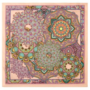 Платок ,70х70 см, коралловый, фиолетовый Павловопосадская платочная мануфактура. Цвет: желтый/коралловый/розовый