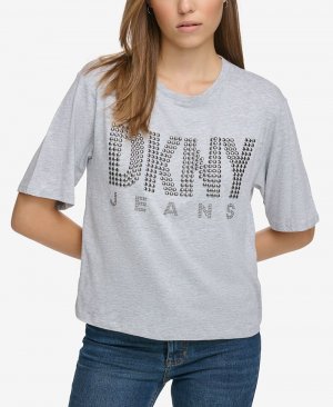 Женская футболка с круглым вырезом и украшенным логотипом DKNY Jeans, серый Jeans