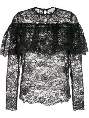 Прозрачная кружевная блузка с оборками Gaelle Bonheur. Цвет: чёрный