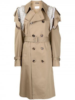 Двубортное пальто с вырезами Maison Margiela. Цвет: коричневый