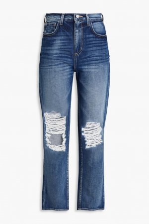 Прямые джинсы с высокой посадкой и потертостями L'Agence, средний деним L'AGENCE