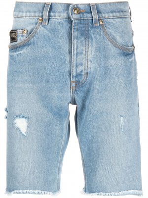 Джинсовые шорты с эффектом потертости Versace Jeans Couture. Цвет: синий