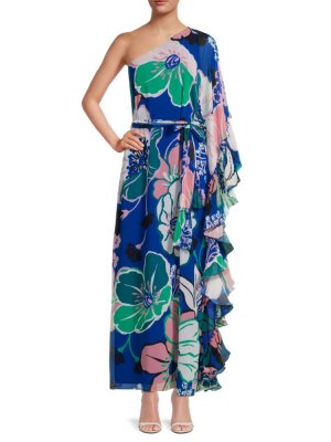 Платье макси на одно плечо с цветочным принтом Whitney , цвет Blue Multicolor Ungaro