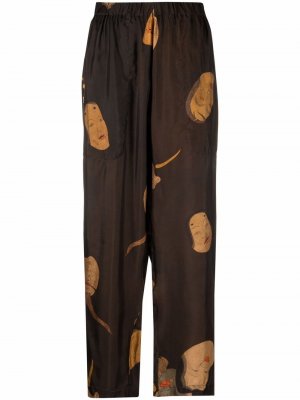 Graphic-print straight-leg trousers Uma Wang. Цвет: коричневый