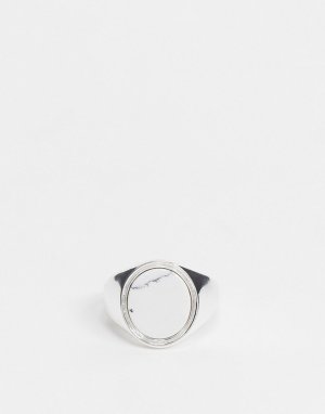 Серебристое кольцо-печатка с полудрагоценным камнем -Серебряный Chained & Able