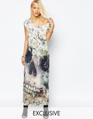 Длинное платье-футболка с цветочным принтом Religion. Цвет: зеленый