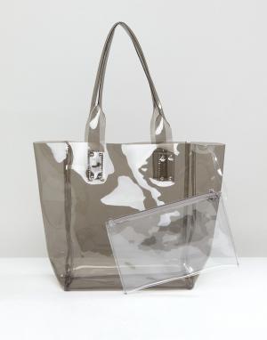 Прозрачная серая сумка-тоут с клатчем Chateau. Цвет: серый