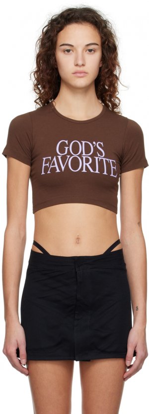Эксклюзивная коричневая футболка SSENSE с надписью God's Favorite Praying