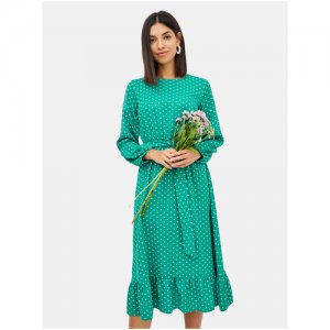 Платье женское Olya Stoff в горох, миди, с длинным рукавом нарядное горошек длинное, платья женские вечерние Stoforandova. Цвет: зеленый