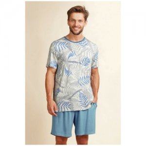 Mns 722 a22 пижама мужская с шортами L голубой KEY. Цвет: голубой
