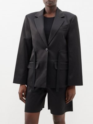 Атласная куртка biento с широкими рукавами и поясом , черный By Malene Birger
