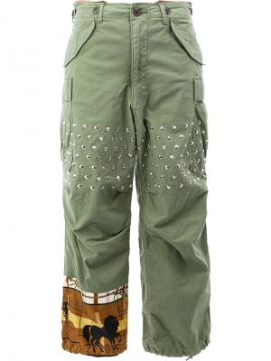 Расклешенные брюки с заклепками Junya Watanabe Comme Des Garçons. Цвет: зелёный