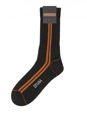 Черные мужские носки в жаккардовую полоску с логотипом Zegna