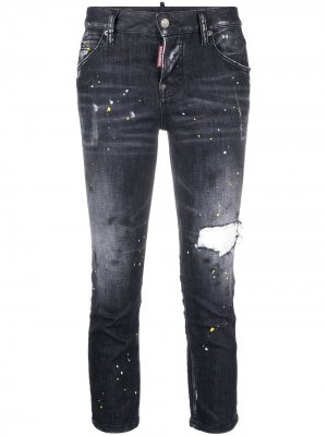 Укороченные джинсы с эффектом разбрызганной краски Dsquared2. Цвет: черный