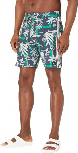 Сезонные пляжные шорты с цветочным принтом шириной 19 дюймов adidas, цвет Shadow Navy/Silver Green Adidas