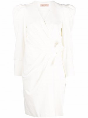 Платье миди с длинными рукавами и сборками TWINSET. Цвет: белый