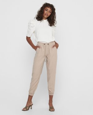 Длинные, прямые и струящиеся женские брюки Only, бежевый ONLY. Цвет: бежевый