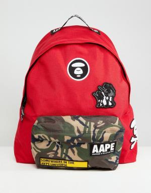 Красный рюкзак с камуфляжным карманом AAPE BY A BATHING APE. Цвет: красный
