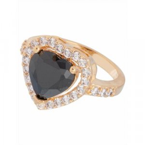 Кольцо помолвочное , фианит, размер 16, черный Lotus Jewelry. Цвет: черный