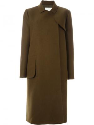 Приталенное пальто средней длины Maison Rabih Kayrouz. Цвет: зелёный