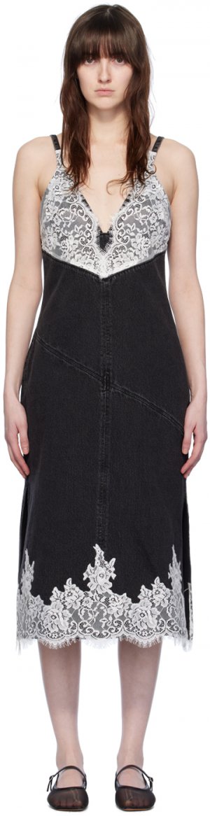 Черно-белое джинсовое платье-миди со вставками 3.1 Phillip Lim