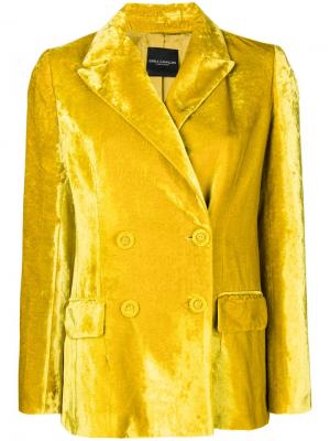 Бархатный двубортный пиджак Erika Cavallini. Цвет: желтый