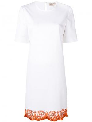 Платье-футболка с вышивкой на подоле Emilio Pucci. Цвет: белый