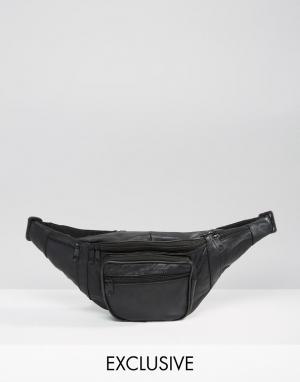 Черная кожаная сумка-кошелек на пояс Inspired Reclaimed Vintage. Цвет: черный