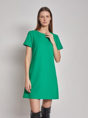 Трикотажное платье с коротким рукавом zolla. Цвет: зеленый