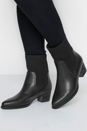 Ботинки на каблуке в стиле вестерн с широким носком и верхом , черный Yours