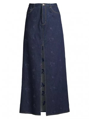 Джинсовая макси-юбка стретч с цветочной вышивкой , темно-синий Jason Wu