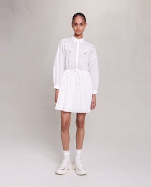 Короткое платье-рубашка со складками , белый Maje
