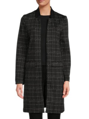 Жаккардовое фактурное пальто с открытой передней частью , цвет Black Check Ellen Tracy