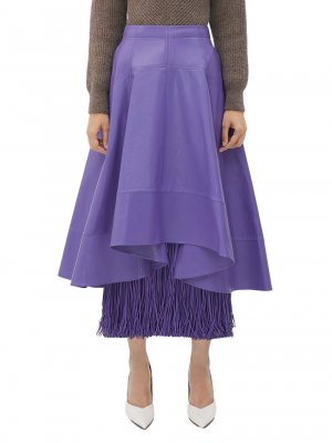 Блестящая кожаная длинная юбка с бахромой , фиолетовый Bottega Veneta
