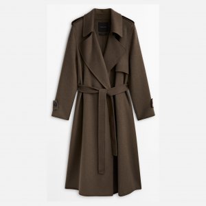 Пальто-тренч Long Wool Blend, серо-коричневый Massimo Dutti