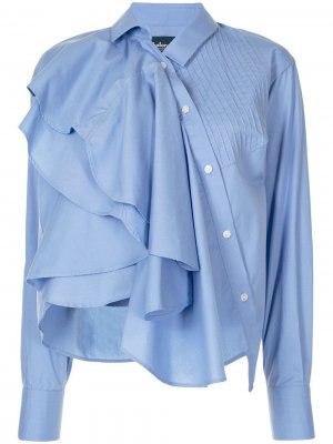 Рубашка асимметричного кроя с оборками Kolor. Цвет: синий
