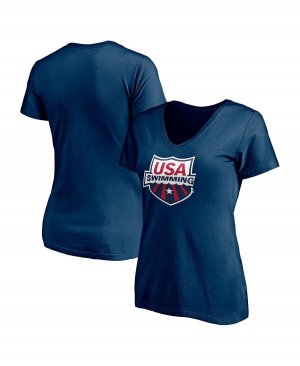 Женская футболка с v-образным вырезом и фирменным логотипом темно-синего цвета США для плавания Core Primary Logo , темно-синий Fanatics