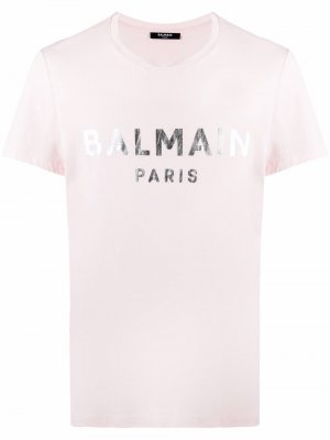 Футболка с логотипом Balmain. Цвет: розовый