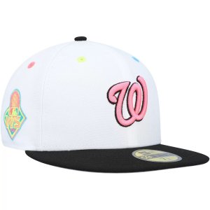 Мужская облегающая шляпа New Era White Washington Nationals 2019 World Series Neon Eye 59FIFTY