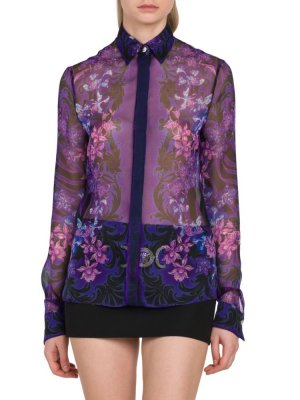 Рубашка из шелкового шифона Orchid, фиолетовый Versace