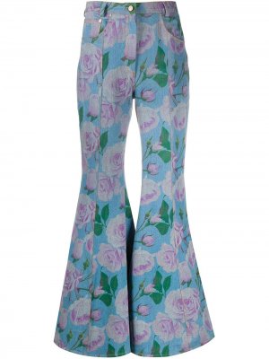 Расклешенные джинсы с цветочным принтом Giuseppe Di Morabito. Цвет: синий