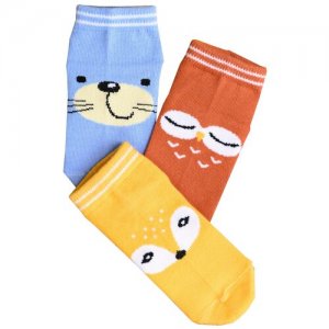 Носки детские Зверята (комплект 3 пары) размеры 18-20 Натали. Цвет: желтый/оранжевый/голубой