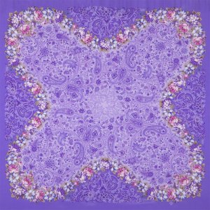 Платок ,130х130 см, лиловый, фиолетовый Павловопосадская платочная мануфактура. Цвет: лиловый/фиолетовый