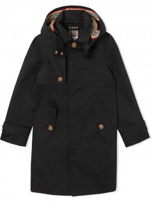 Пальто со съемным капюшоном в полоску Icon Stripe Burberry Kids. Цвет: черный