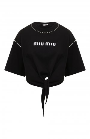 Хлопковая футболка Miu. Цвет: чёрный