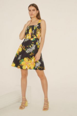 Плиссированное мини-платье с большим цветочным лифом и , черный Oasis