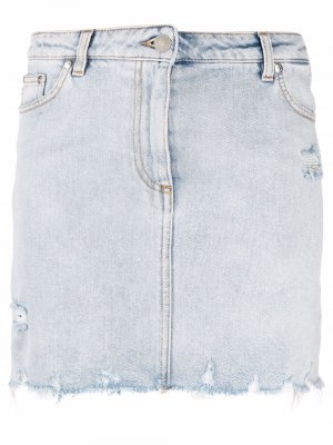 Джинсовая юбка мини с эффектом потертости MSGM. Цвет: синий